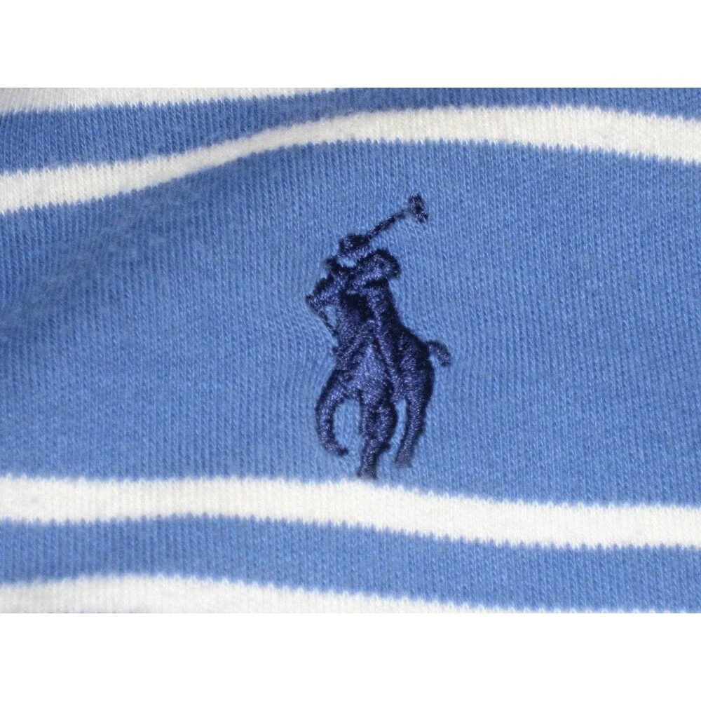 Mens Polo Ralph Lauren Blue Stripe SS Cotton Polo Golf Casual Shirt sz Lg